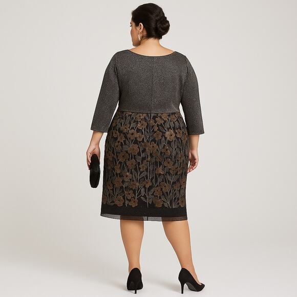 Alex Evenings Black & Bronze Embroidered Sequin Lace Overlay Dress 22W - Picture 2 of 4